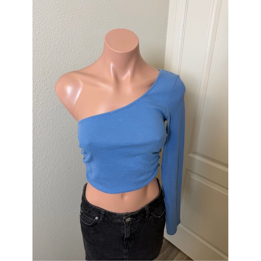 Zara One-Shoulder Ribbed Crop Top - Blue Sz M